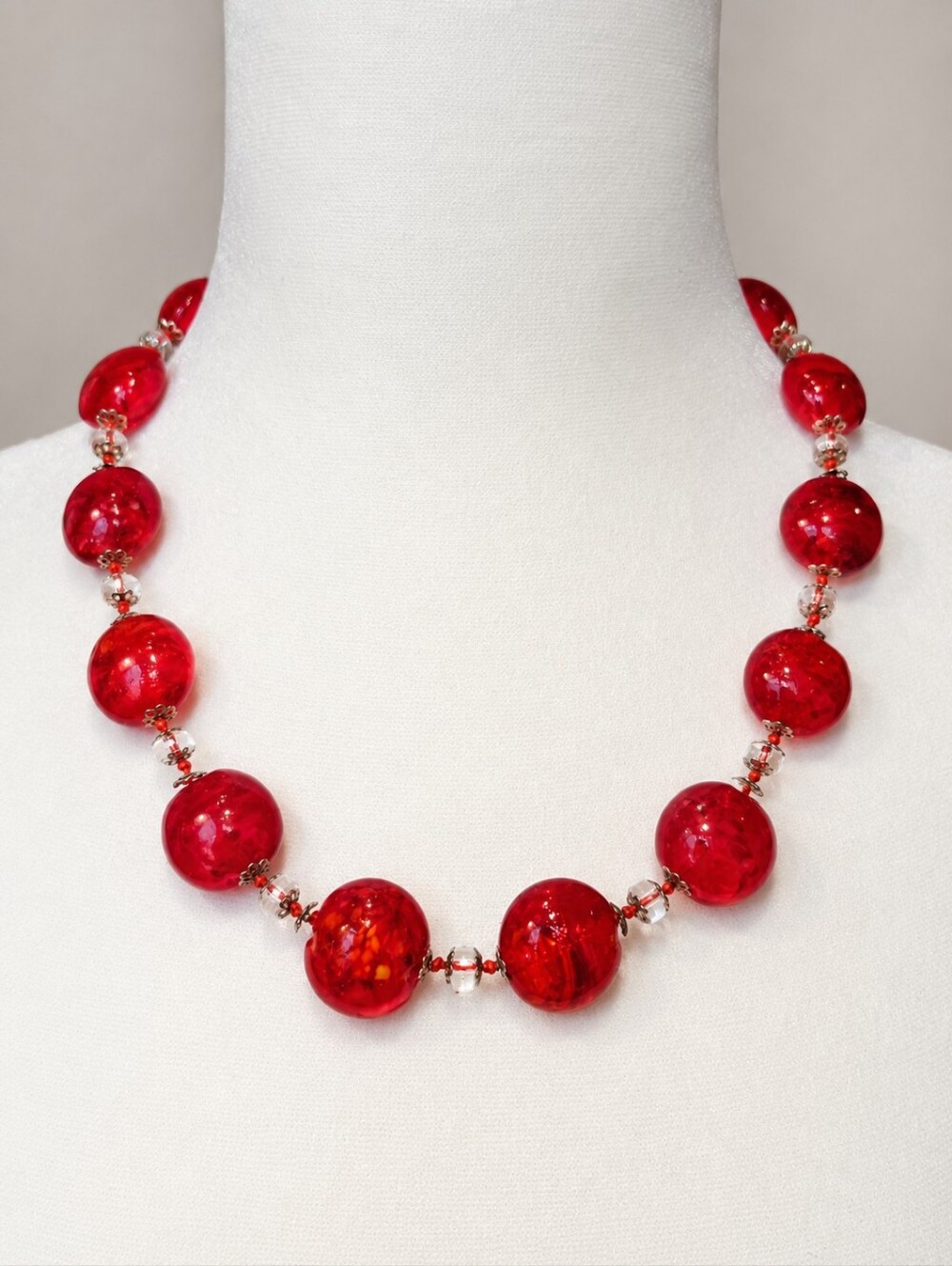 Authentic Venetian Red Murano Glass Beaded Artisan Necklace Handcrafted in Italy